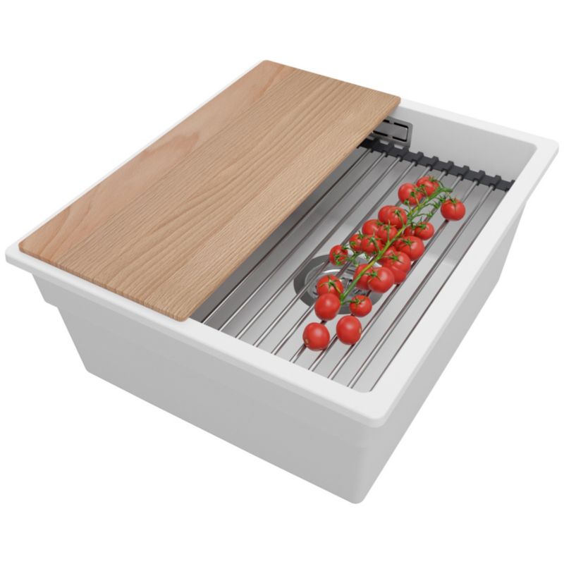 Zlewozmywak Praga Slim PRIMAGRAN Nablatowy 41x47cm do szafki od 45cm z Syfonem i Dodatkiem Biały 1 szt.