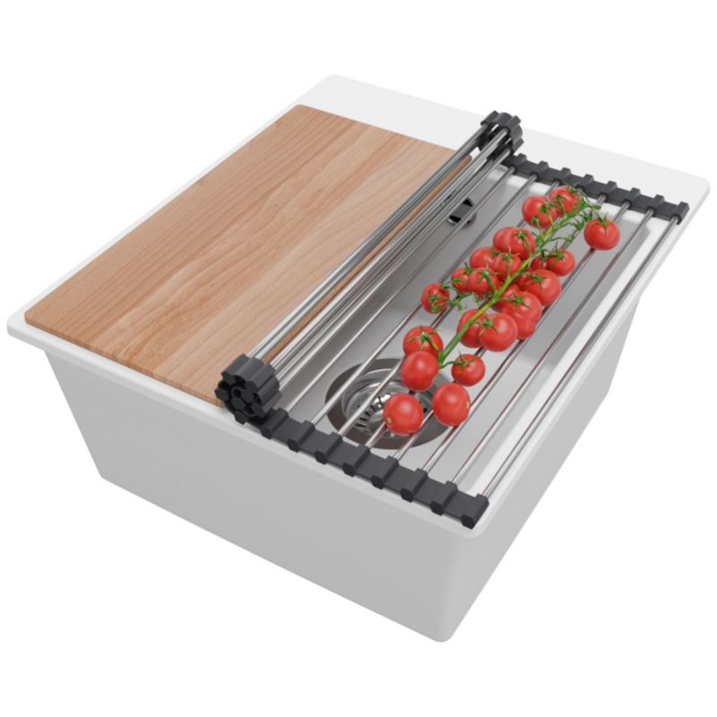 Zlewozmywak Ryga Easy PRIMAGRAN Nablatowy 38x44cm do szafki od 40cm z Syfonem i Dodatkiem Biały 1 szt.