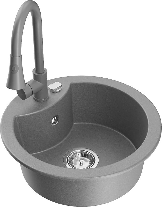 Zlewozmywak granitowy Mexen Diego 1-komorowy z baterią kuchenną Flora beżowy - 6512-69-670401-70-B 1 szt.