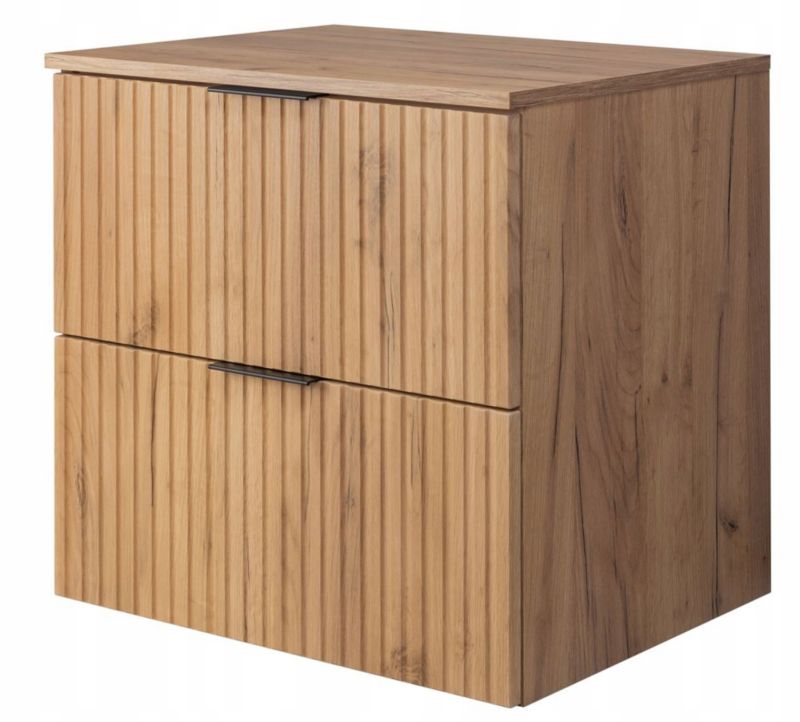 Szafka łazienkowa Furnidea 60 cm wisząca z blatem dąb craft złoty Flow 2 szuflady 1 szt.