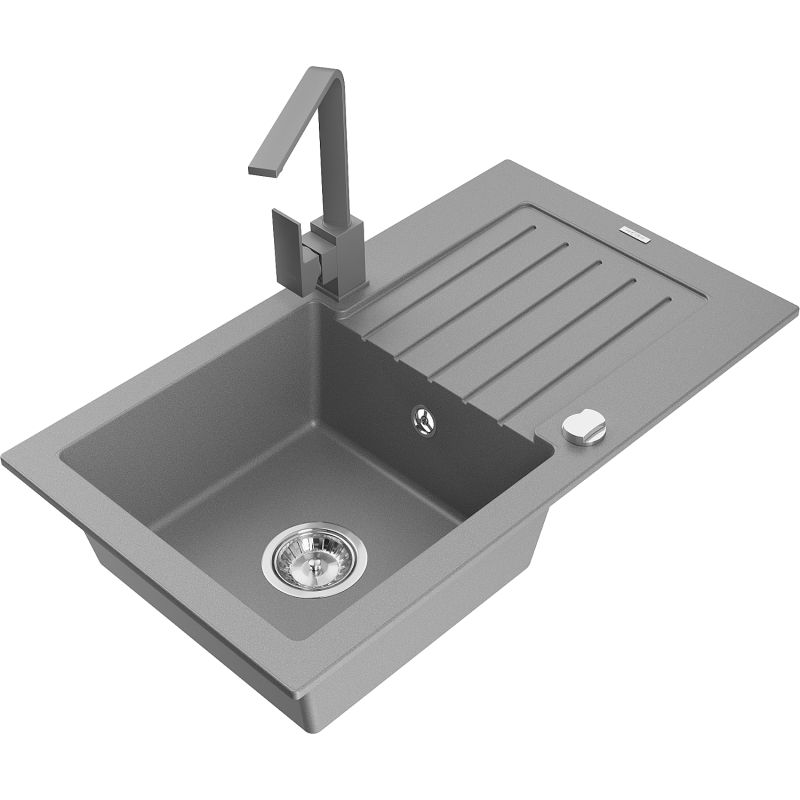 Zlewozmywak granitowy 1-komorowy Mexen Pablo z ociekaczem i baterią kuchenną Savita beżowy - 6510-69-672601-00 1 szt.