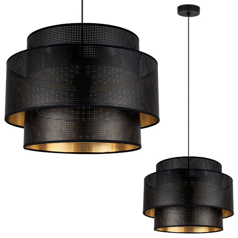 Lampa sufitowa wisząca Light Home LH Asti Trio 1x E27 60W klosz siatka 40cm czarny/złoty podstawa czarna 1szt.
