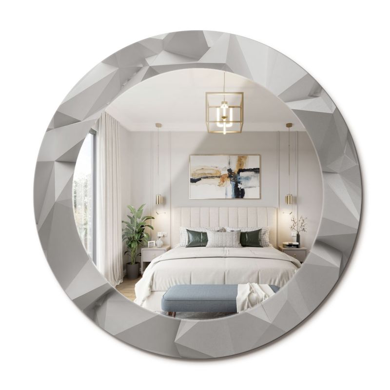 Lustro Dekoracyjne Okrągłe ArtPrintCave 60 cm Abstrakcyjny Biały Kryształ Ścienne Dekoracyjne do Salonu 1 szt.