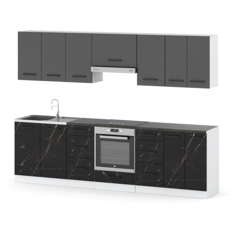 Zestaw Kuchenny Hurtownia-Mebli Z Blatem Kuchnia Roma 280cm Biały Mat Szary Mat/San Sebastian 280x47x145 cm 1szt.