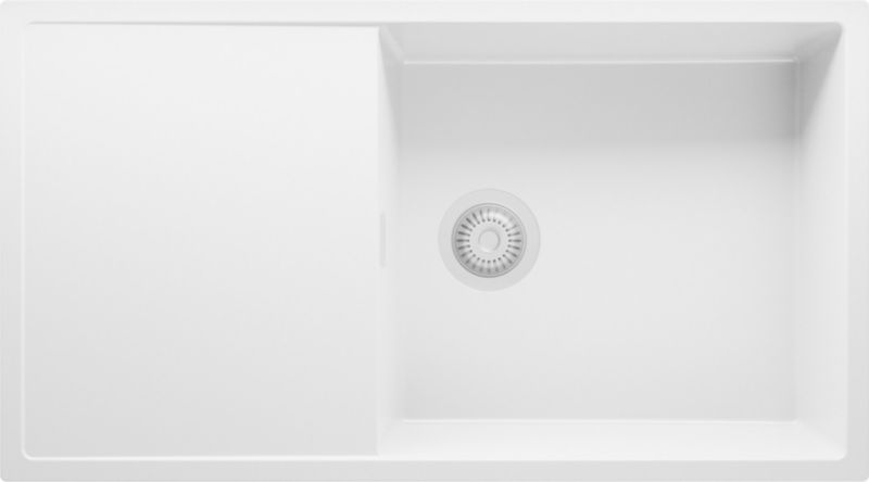 Zlewozmywak Ibiza PRIMAGRAN Nablatowy 90x50cm do szafki od 60cm, Cały Biały + Syfon, S051, 1 szt.