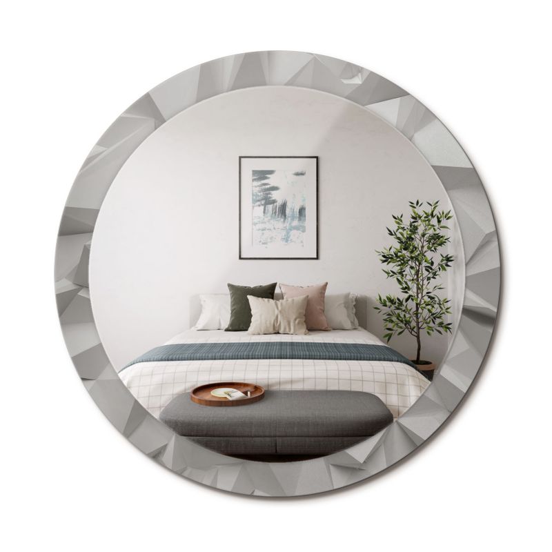 Lustro Dekoracyjne Okrągłe ArtPrintCave 90 cm Abstrakcyjny Biały Kryształ Ścienne Dekoracyjne do Salonu 1 szt.