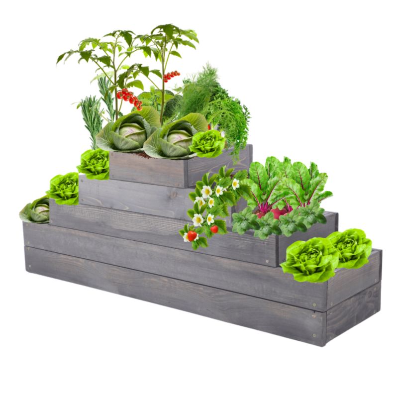 Skrzynia warzywna MODO24 kaskadowa 45x117x30 cm szare impregnowane drewno 1 szt