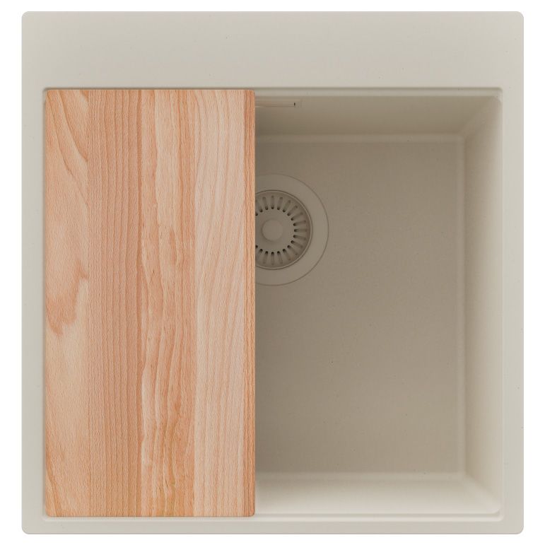 Zlewozmywak Oslo PRIMAGRAN Nablatowy 48x50cm do szafki od 50cm, Beżowy + Syfon + Deska, S302, 1 szt.
