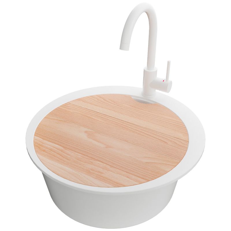 Zlewozmywak Granitowy Okrągły Piza Max PRIMAGRAN Nablatowy 53x53cm, Cały Biały + Bateria + Syfon + Akcesorium, S048, 1 szt.