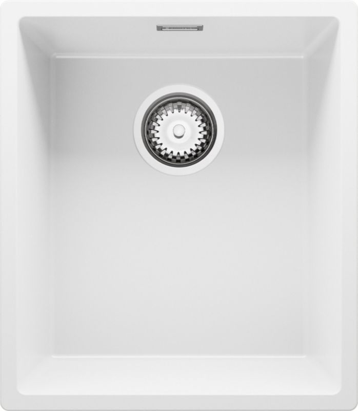 Zlewozmywak Londyn Slim PRIMAGRAN Nablatowy 41x47cm do szafki od 45cm, Biały + Syfon, S118, 1 szt.