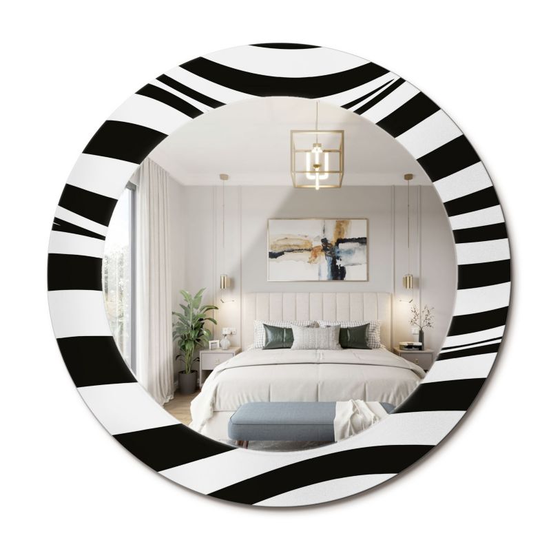 Lustro z Nadrukiem Okrągłe ArtPrintCave 60 cm Abstrakcyjna Fala Elegancka Szklana Rama do Małych Pomieszczeń 1 szt.