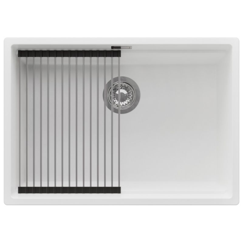 Zlewozmywak podblatowy Praga PRIMAGRAN 66x47cm do szafki od 70cm, Biały + Syfon + Zwijany ociekacz, S440, 1 szt.