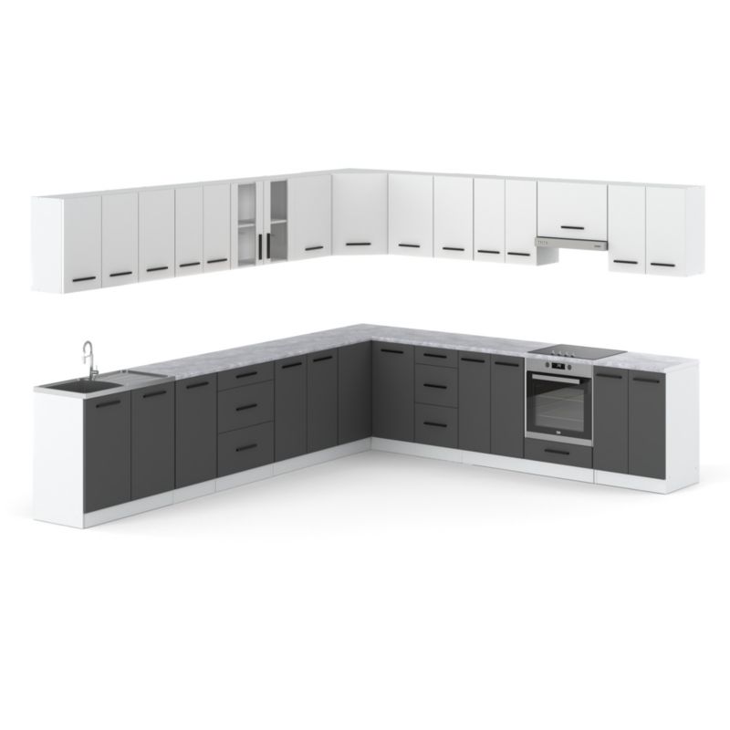 Zestaw Kuchenny Hurtownia-Mebli Z Blatem Kuchnia narożna Rossa 680cm Biały Mat Biały Mat/Szary Mat 680x47x145 cm 1szt.