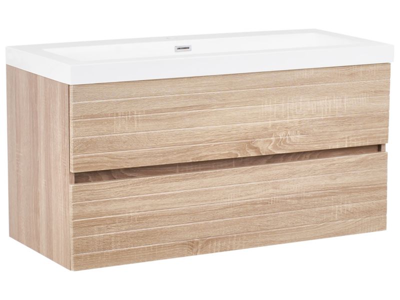 Szafka łazienkowa wisząca z umywalką Urucu 100 cm 55 cm Jasnobrązowy Brązowy 1 kpl