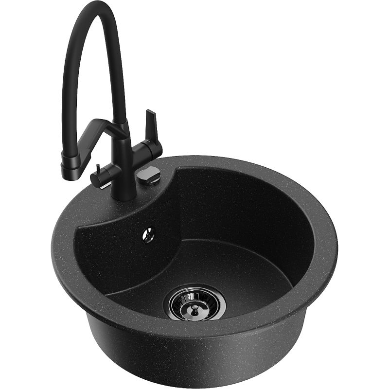 Zlewozmywak granitowy 1-komorowy Mexen Diego z baterią kuchenną Duo czarny/złoty metalik - 6512-75-671701-70-B 1 szt.