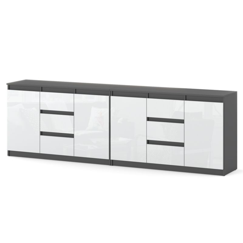 Komoda Hurtownia-Mebli Szuflady 6 Agna Best 240cm Szary Mat Biały Połysk 240x35x75 cm 1szt.