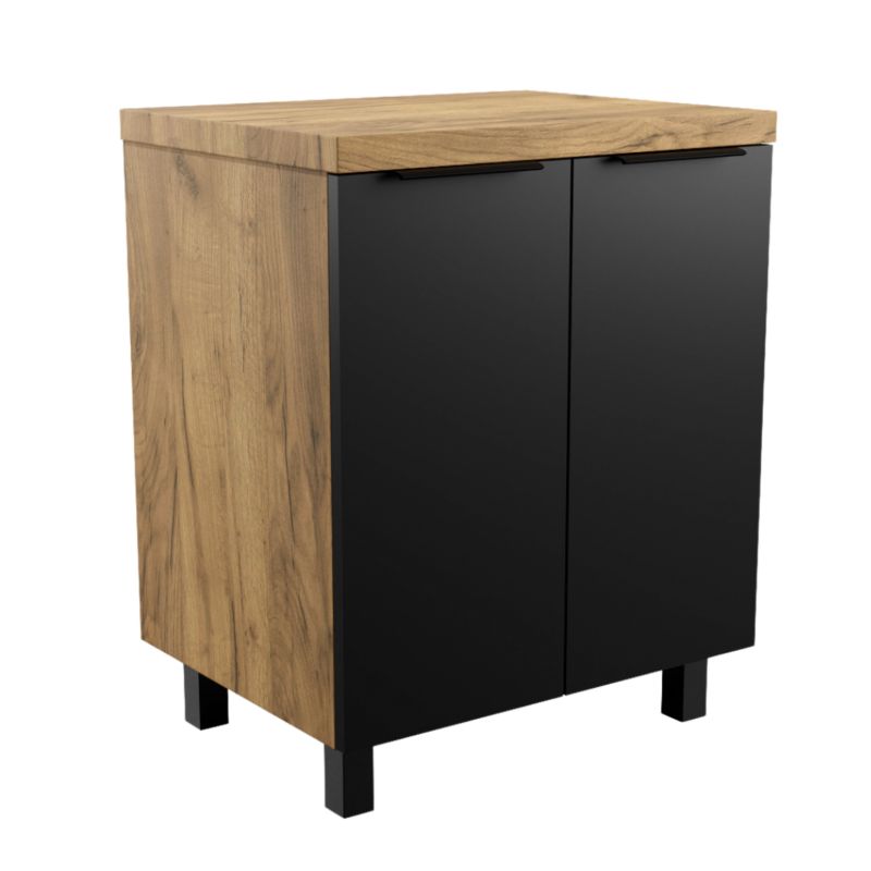 Szafka Łazienkowa SKXMeble Regał Stojąca Pod Umywalkę Mila Złoty Craft i Czarne Fronty Uchwyty Krawędziowe Czarne 75x80x47 1szt.