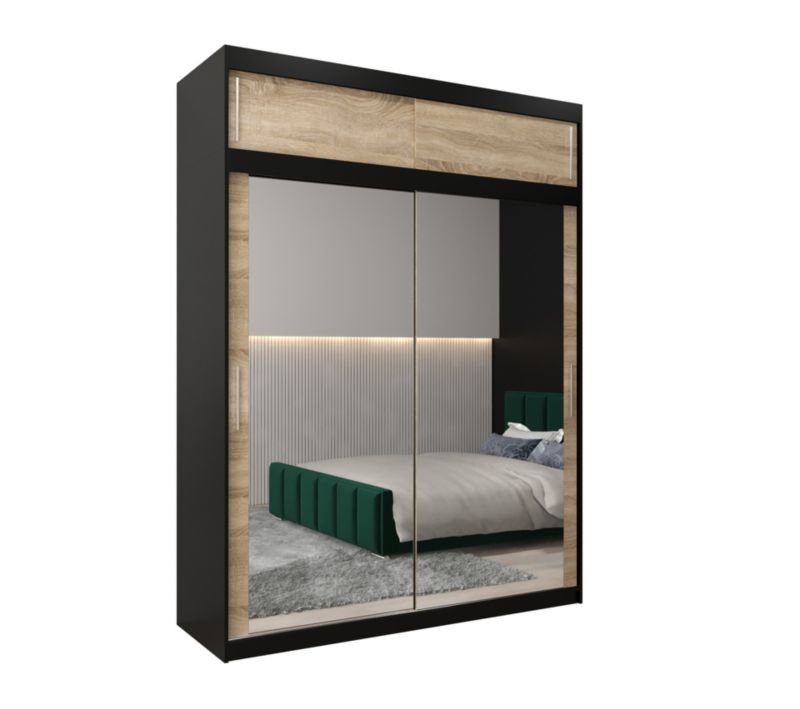 Szafa przesuwna Garderoba Abiks Tokyo 3 180 czarny + sonoma z nadstawką 1 szt.