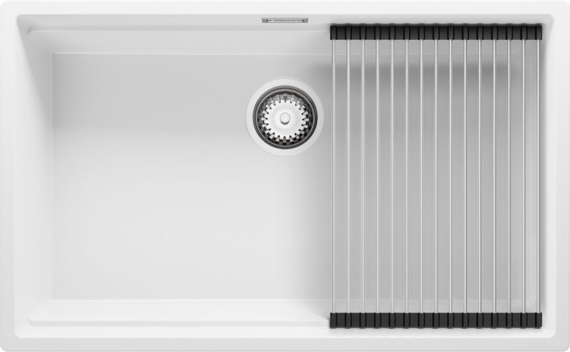 Zlewozmywak podblatowy Praga PRIMAGRAN 76x47cm do szafki od 80cm, Biały + Syfon + Zwijany ociekacz, S530, 1 szt.