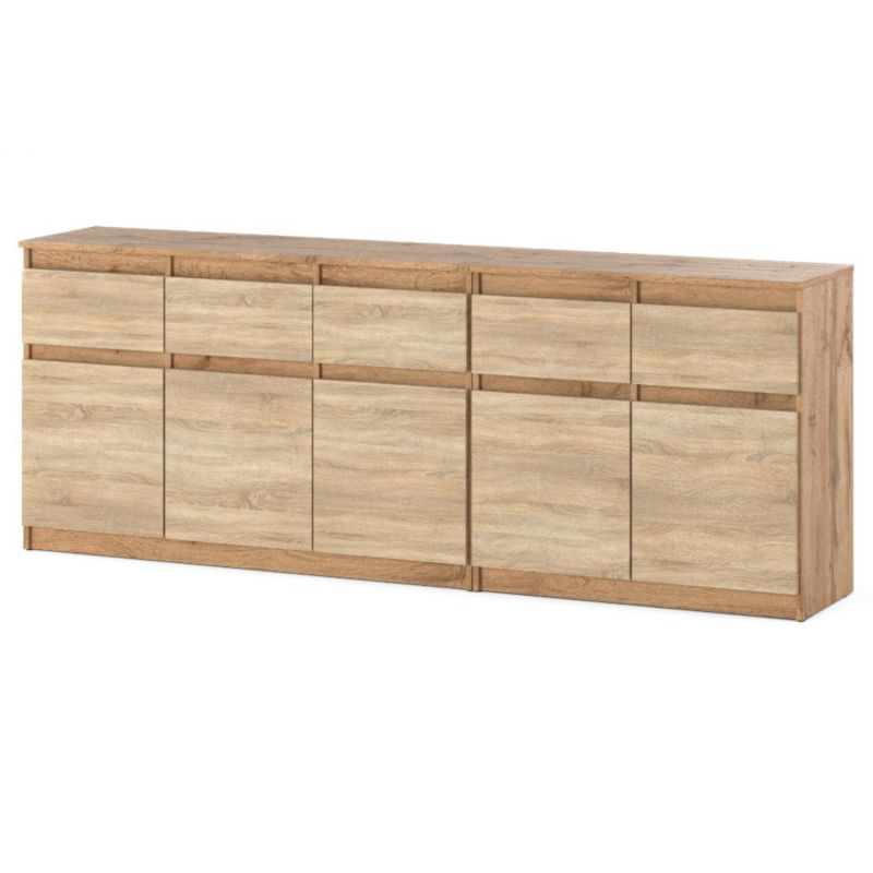 Komoda Hurtownia-Mebli Szuflady 5 Best Oleksa 200cm Dąb Wotan Dąb Sonoma 200x35x75 cm 1szt.