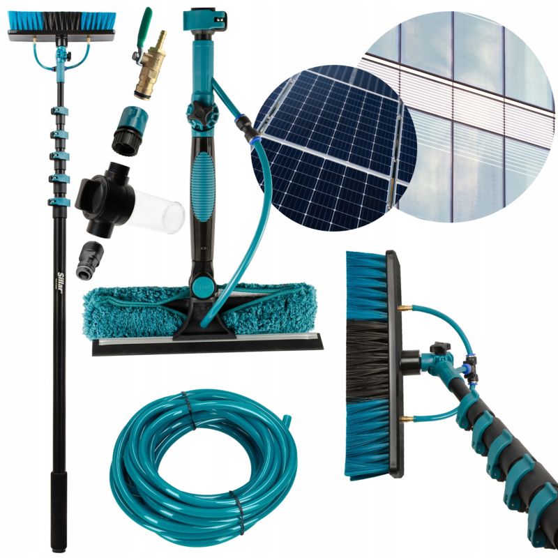 Myjka teleskopowa, Sillar, szczotka do mycia paneli fotowoltaicznych, okien, dachów, 7 m, 8szt