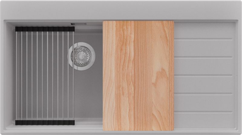 Zlewozmywak Sydney PRIMAGRAN Nablatowy 90x50cm do szafki od 60cm, Szary + Syfon + Akcesoria, S462, 1 szt.