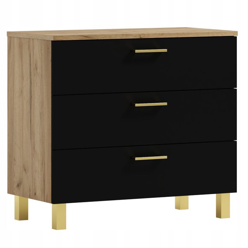 Komoda Nela 80 ADK MEBLE z 3 szufladami blat 16 czarny/dąb (W5) 1 szt.