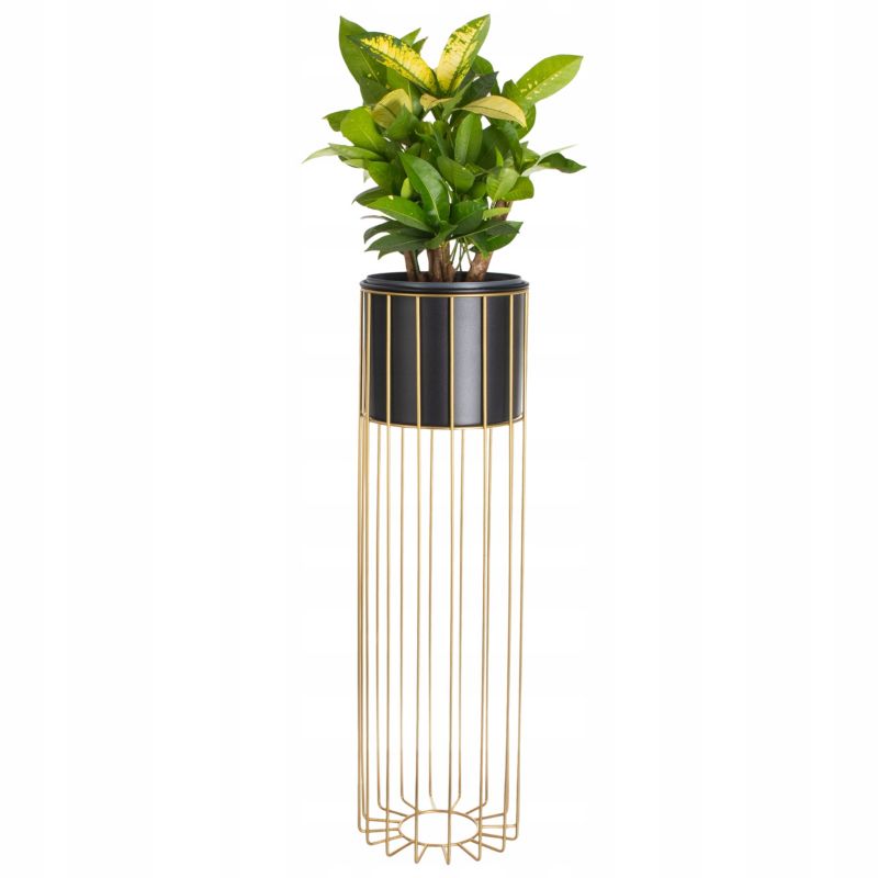 Kwietnik Urokliwe Wnętrza Stojący Metal Czarno Złoty Stojak Loft Druciany 70Cm - 1 szt.