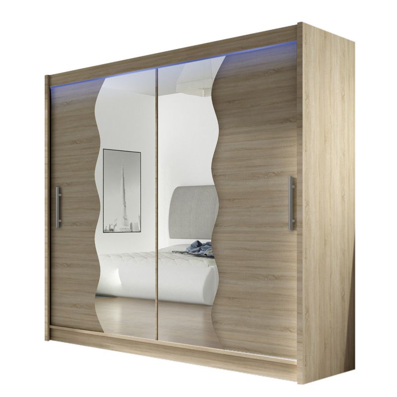 Szafa MIRJAN 24 z drzwiami przesuwnymi London X z oświetleniem RGB dąb sonoma/lustro 1 szt.
