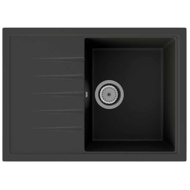Zlewozmywak Granitowy Jednokomorowy Granitan Zlew Calypso Czarny Do Kuchni Zestaw Zlew Syfon 1 kpl.