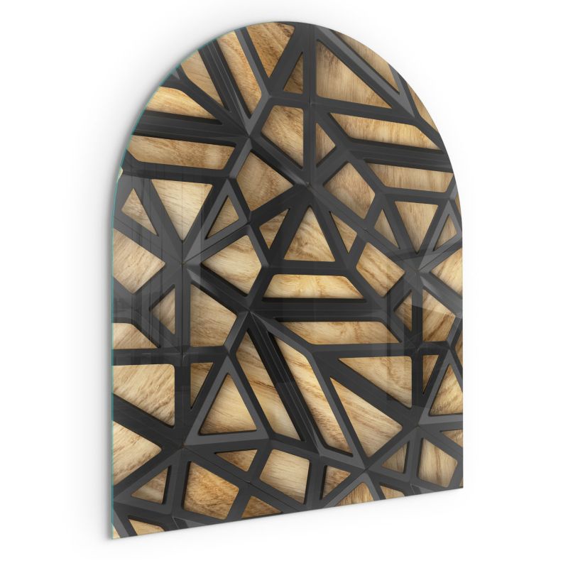 Szklana Podkładka Pod Kominek Półowalny Wallfluent 80x70 cm Drewniana geometria 1 szt.