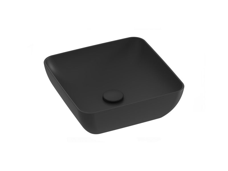 Kwadratowa umywalka ceramiczna nablatowa Ravak Uni 380 S Slim cienkościenna czarny mat 1szt