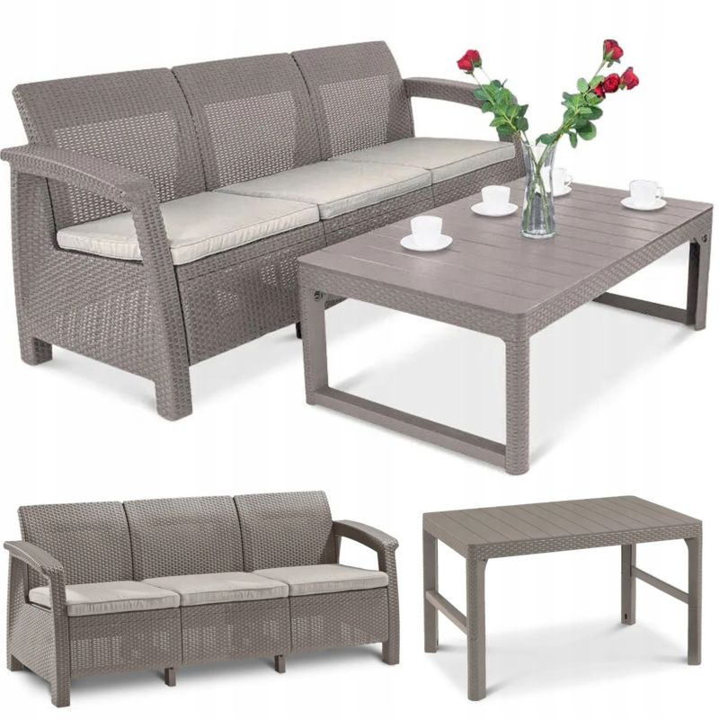 Zestaw Mebli Ogrodowych Keter Corfu Stolik Kawowy Lyon Sofa 3os 1 kpl