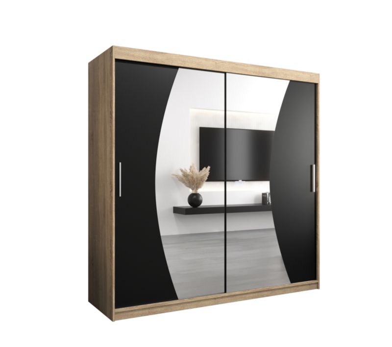 Szafa przesuwna Garderoba Abiks WAVE 200 dąb sonoma + czarny mat 1 szt.