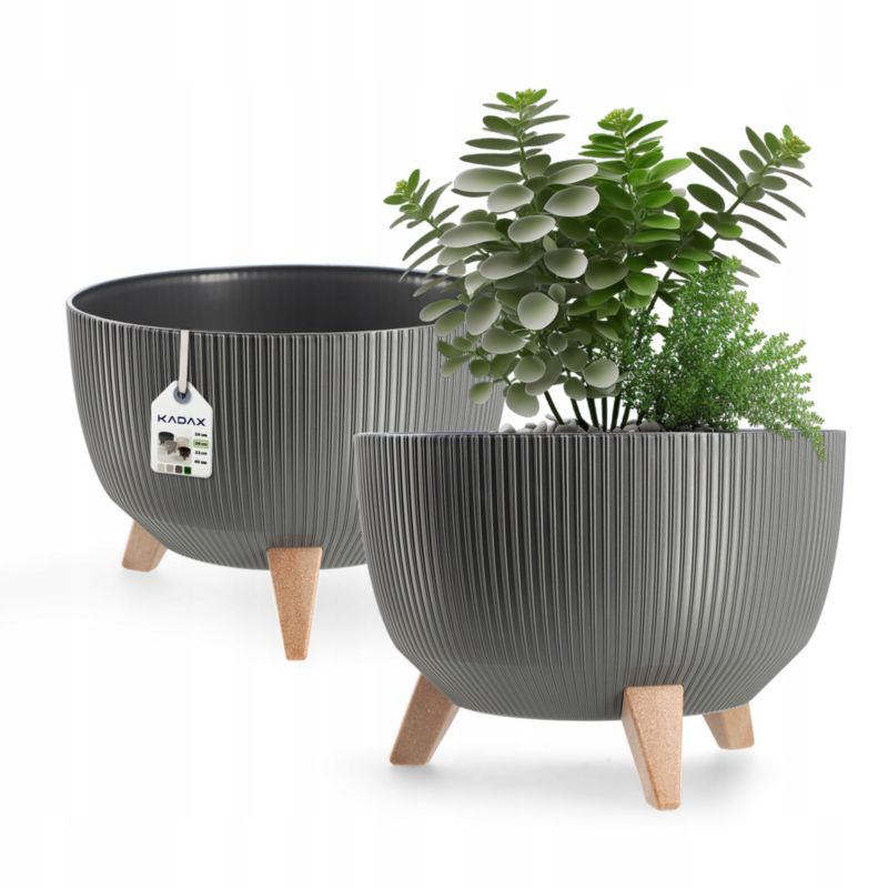 Doniczka KADAX Donica Osłonka Na Nóżkach Wkład Kwietnik 29cm Grafit misa Okrągła 1 szt.