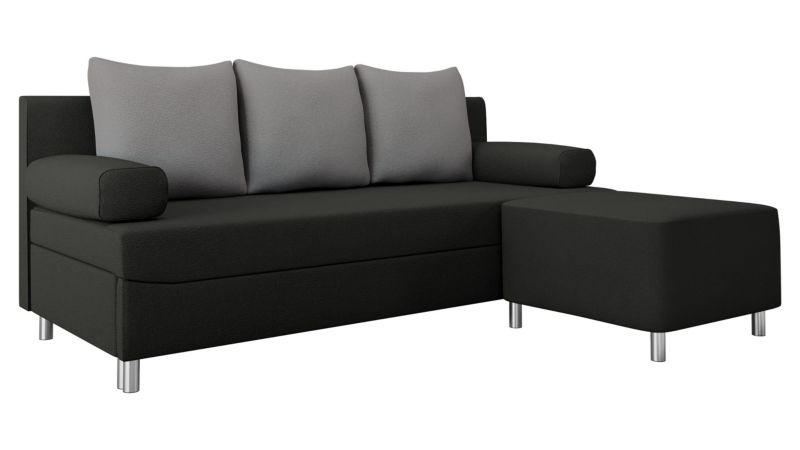 Kanapa rozkładana MIRJAN 24 Dover + pufa czarny plusz/stalowy szary 1 szt.