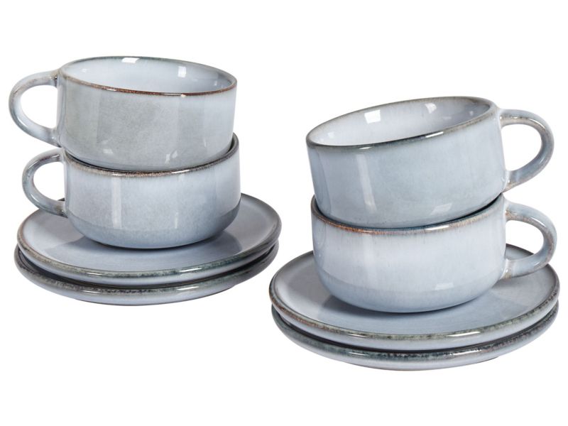 Zestaw 4 filiżanek ze spodkami Juniper Kamionka Błękitny 1 kpl