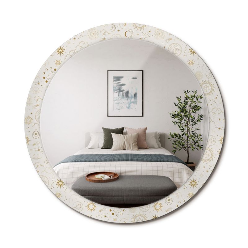 Lustro z Nadrukiem Okrągłe ArtPrintCave 90 cm Mistyczny Wzór Ozdobna Rama Szklana z Printem do Łazienki 1 szt.