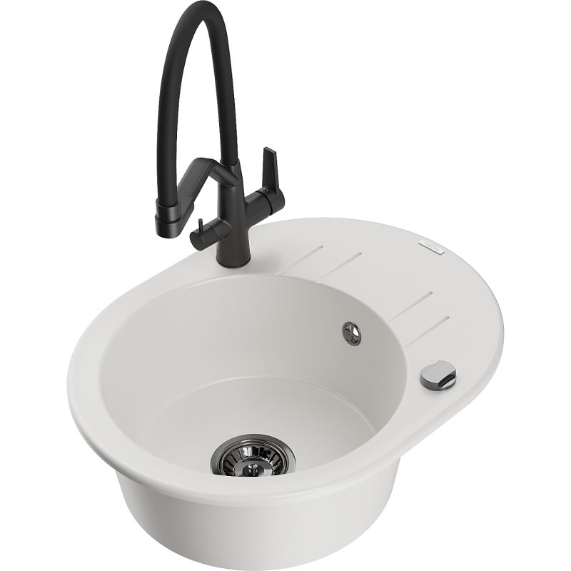 Zlewozmywak granitowy 1-komorowy Mexen Kevin z baterią kuchenną Duo czarny - 6517-77-671701-07-B 1 szt.