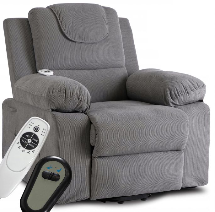 Fotel Masujący Fenix Mebel Elite z Funkcją Wstawania Elektrycznie Rozkładany Szary 1 szt