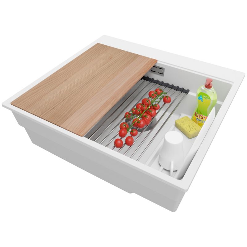 Zlewozmywak Oslo Max PRIMAGRAN Nablatowy 58x53cm do szafki od 60cm, Biały + Syfon + Akcesoria, S036, 1 szt.