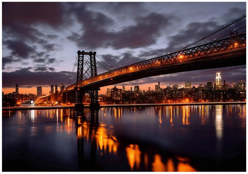 Fototapeta WALLARENA Do Sypialni Salonu Na Flizelinie Most Miasto Nocą 300x210 cm Tapeta Ścienna 1 szt.