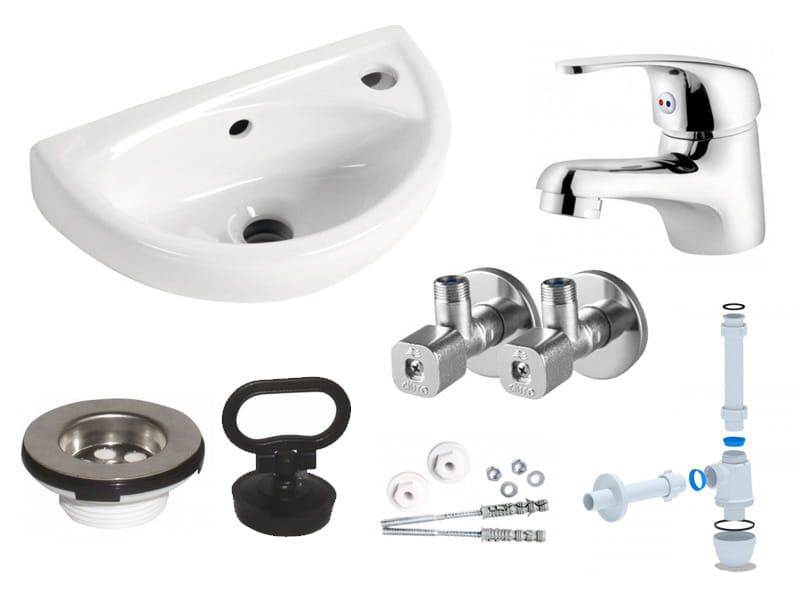 Umywalka Creavit zestaw 6w1 umywalka, bateria, syfon biały, korek, 2x zawór 1szt