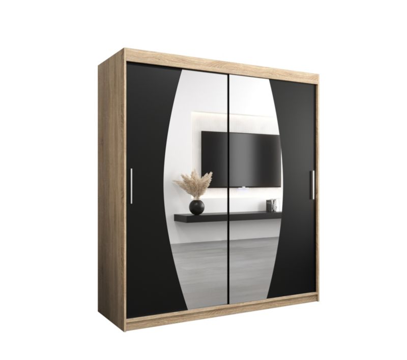 Szafa przesuwna Garderoba Abiks ELYPSE 180 dąb sonoma + czarny mat 1 szt.