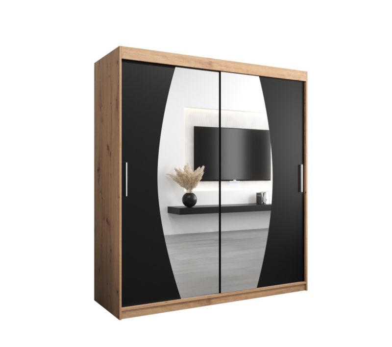 Szafa przesuwna Garderoba Abiks ELYPSE 180 dąb artisan + czarny mat 1 szt.