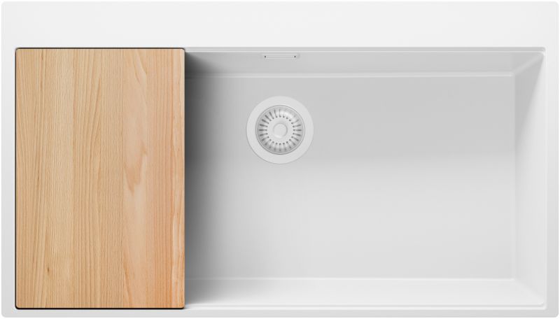 Zlewozmywak Oslo PRIMAGRAN Nablatowy 88x50cm do szafki od 90cm, Cały Biały + Syfon + Deska, S712, 1 szt.