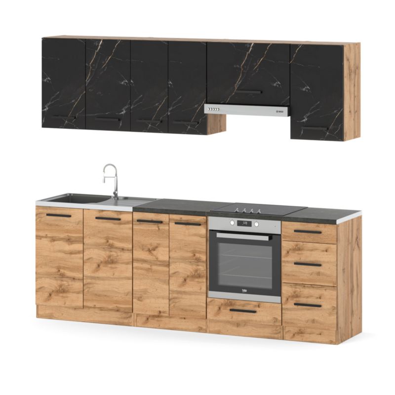 Zestaw Kuchenny Hurtownia-Mebli Z Blatem Kuchnia Mokka Plus 240cm Dąb Wotan San Sebastian/Dąb Wotan 240x47x145 cm 1szt.