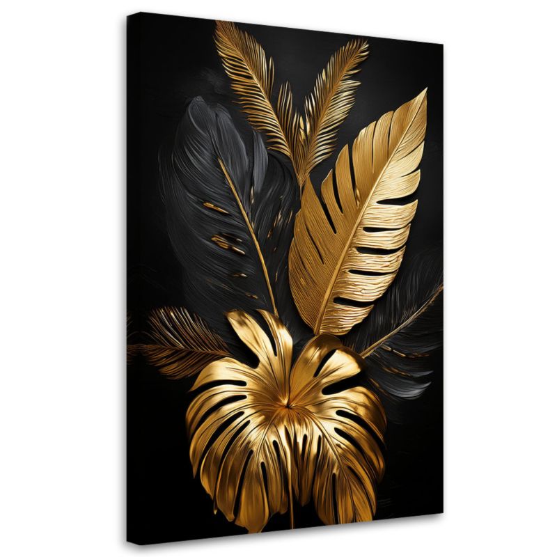 Obraz na płótnie Feeby Złote Liście Palmy Glamour 60x90cm 1szt