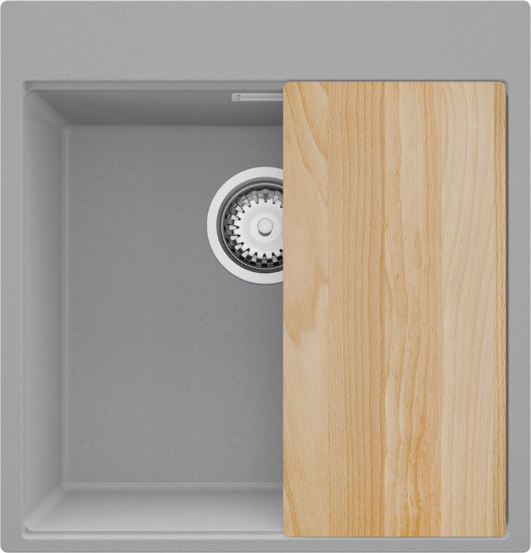 Zlewozmywak Oslo PRIMAGRAN Nablatowy 48x50cm do szafki od 50cm, Szary + Syfon + Deska, S297, 1 szt.