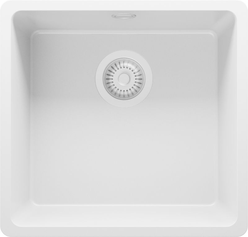 Zlewozmywak Wenecja Slim Easy PRIMAGRAN Nablatowy 46x44cm do szafki od 50cm, Cały Biały + Syfon, S034, 1 szt.
